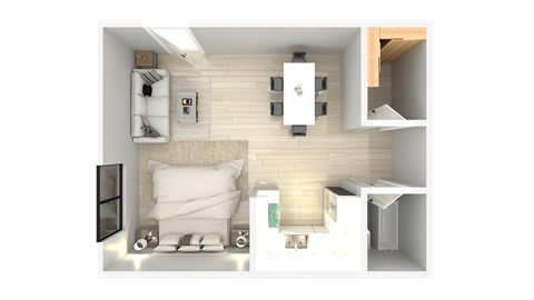 Floor plan for studio, 1 bath, 390 sqft